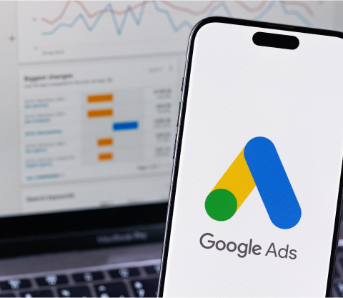 Google Ads platform shown on a smartphone screen.