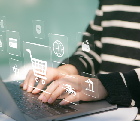Woman using her laptop computer online shopping via e-commerce webiste